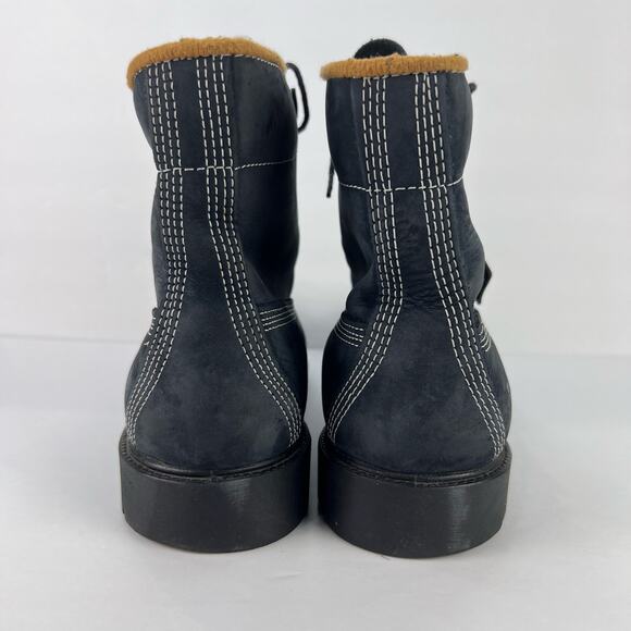 Timberland 12 Men's Navy Blue DIstressed Nubuck Leather Logo TAG Boots Outdoors - Picture 7 of 12